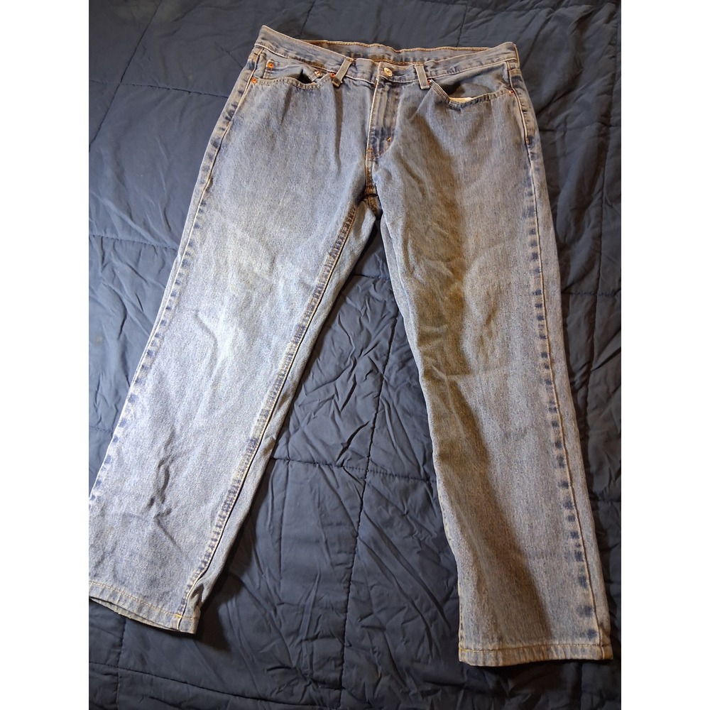 Levis 505 Regular Fit Straight Leg Light Wash Blue Denim Jeans‎ Mens 34x30 3937